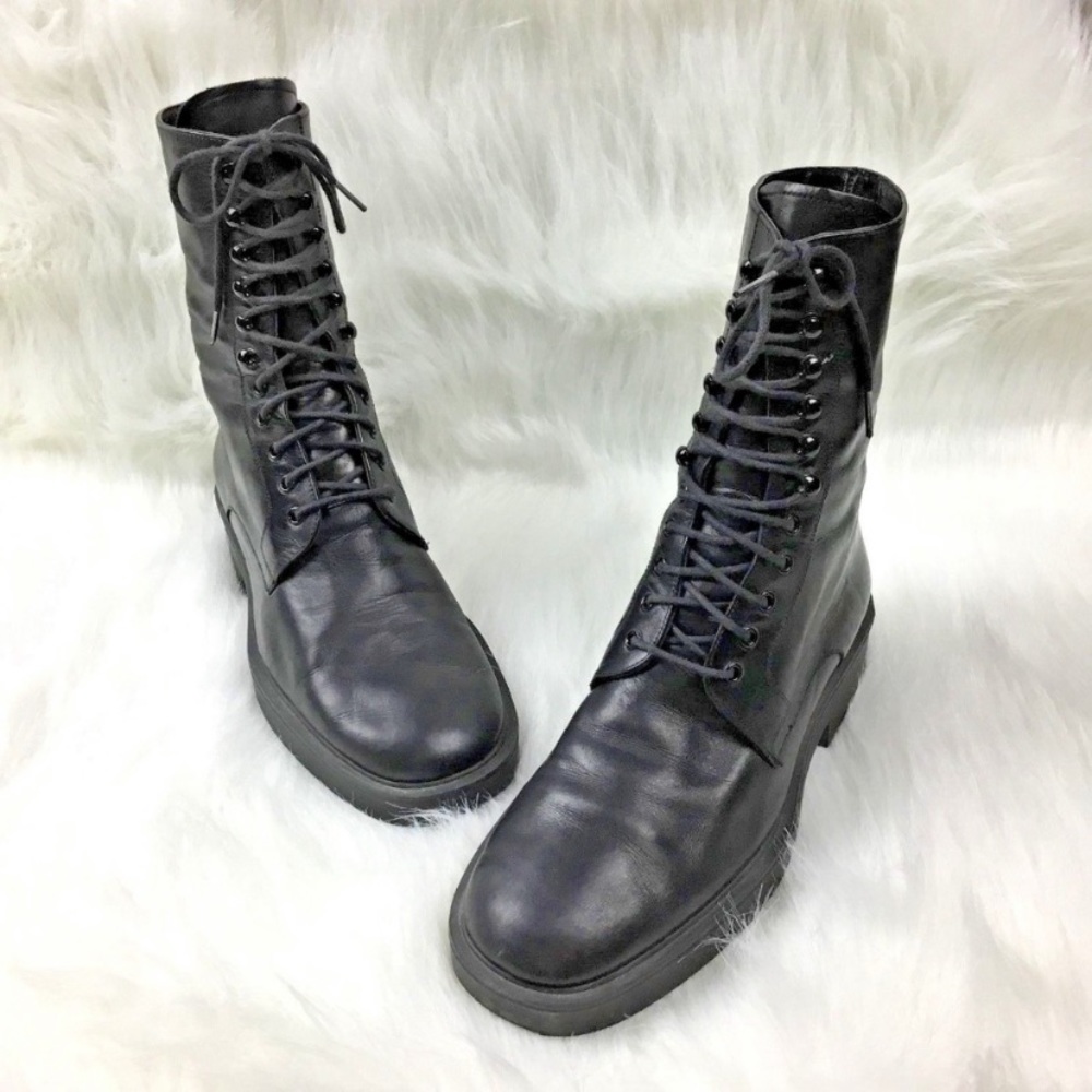 Stephane Kelian Black leather Military Moto boots